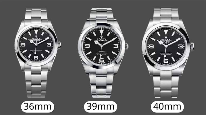 左起為表徑36mm的124270，表徑39mm的214270，以及表徑40mm的224270。 （ROLEX；01制圖）